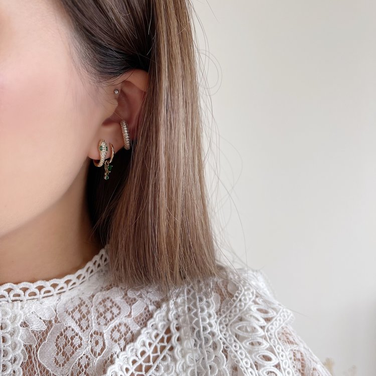 Silver Venom Snake Earrings / Black