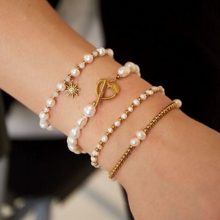 Silver Heart Lock Pearl Bracelet