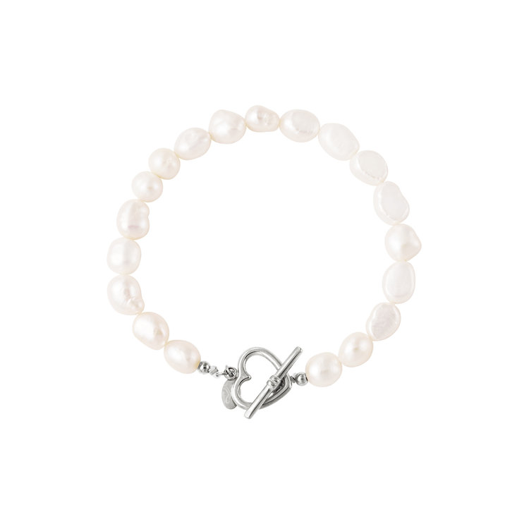 Silver Heart Lock Pearl Bracelet