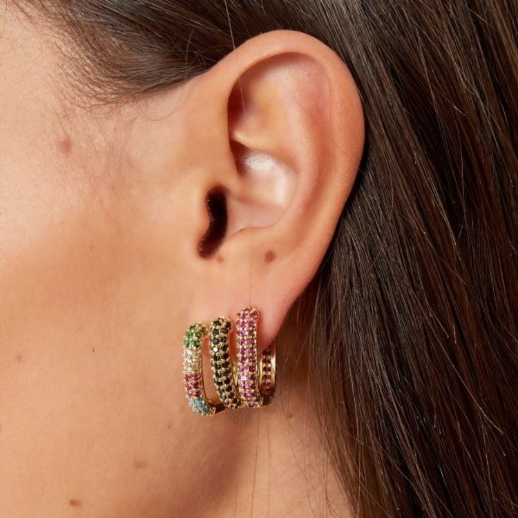 Gold Sparkling Stones Hoop Earrings / Rainbow