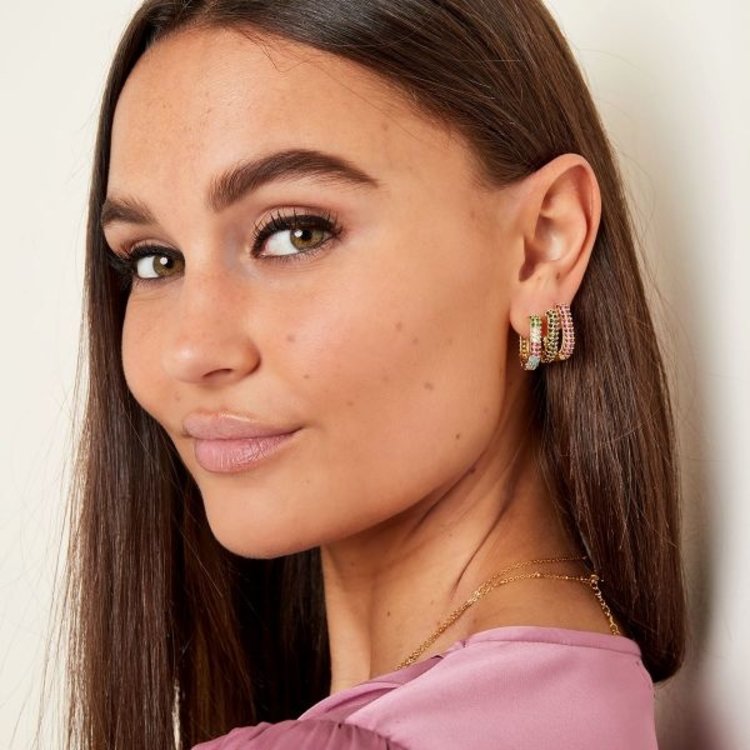 Gold Sparkling Stones Hoop Earrings / Rainbow