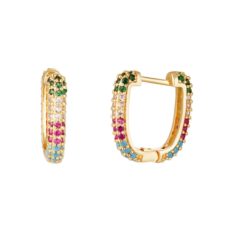 Gold Sparkling Stones Hoop Earrings / Rainbow
