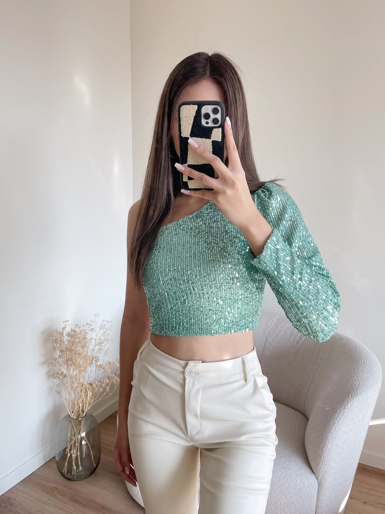 Ruby Sequin Crop Top / Mint Green
