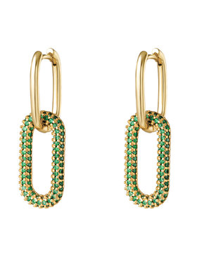 Gold Linked Zircon Earrings / Green Large