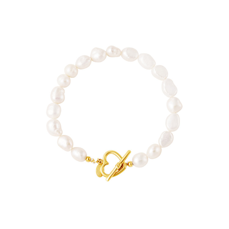 Gold Heart Lock Pearl Bracelet