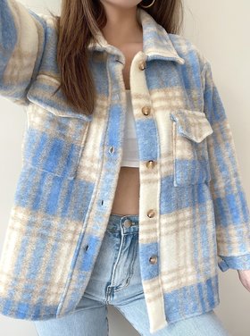 Sasha Checkered Wool Jacket / Light Blue