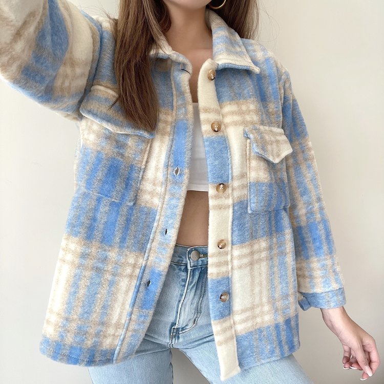 Sasha Checkered Wool Jacket / Light Blue