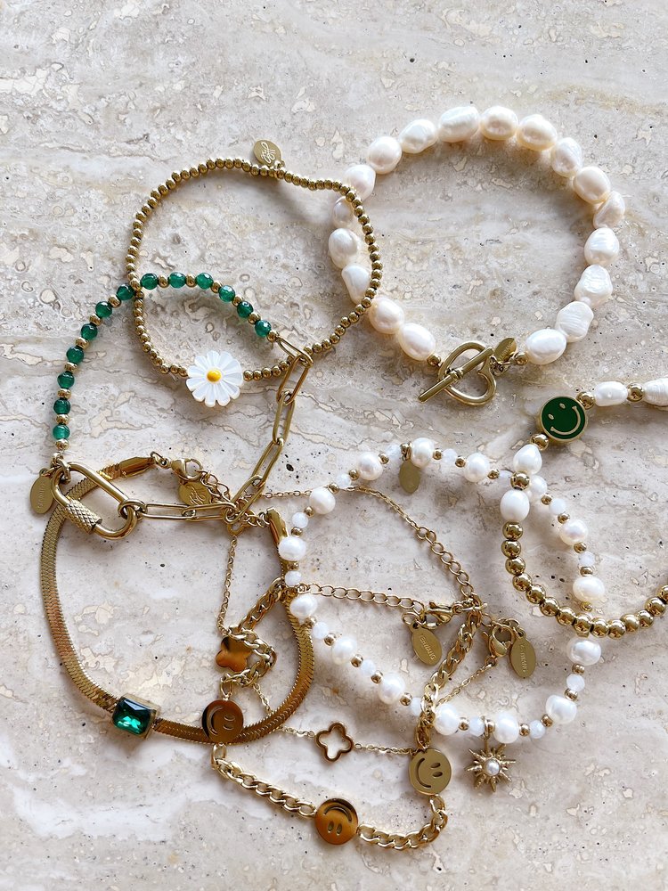 Gold Heart Lock Pearl Bracelet