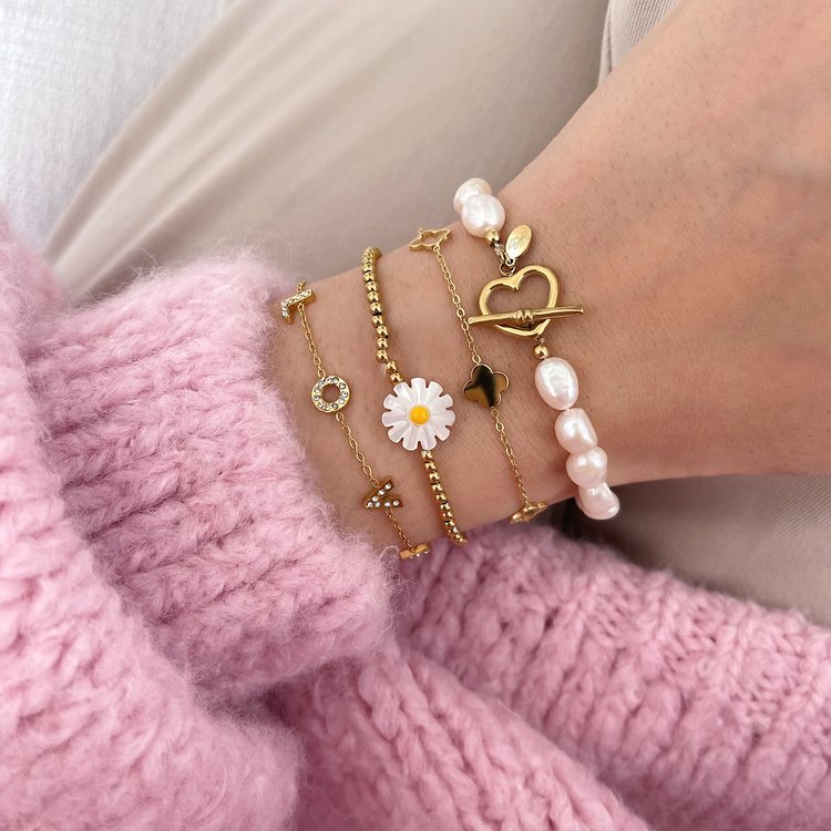 Gold Heart Lock Pearl Bracelet