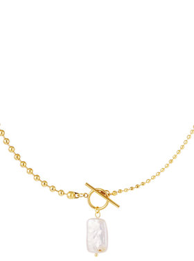 Gold Lock Pearl Drop Necklace