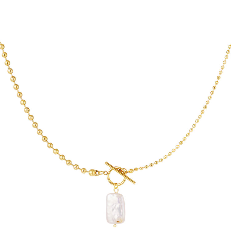 Gold Lock Pearl Drop Necklace