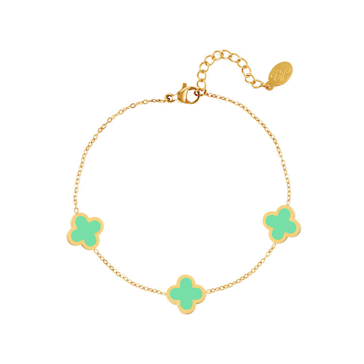 Gold Lucky Clover Bracelet / Green