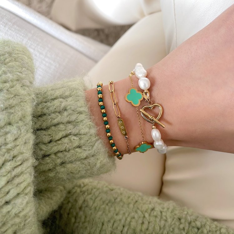 Gold Lucky Clover Bracelet / Green
