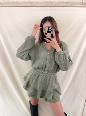 Havana Ruffle Playsuit / Olive Green