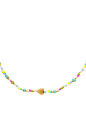 Rainbow Mixed Beads Heart Necklace