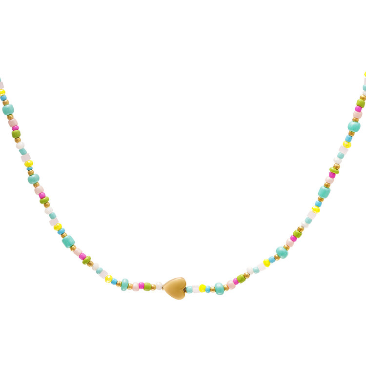Rainbow Mixed Beads Heart Necklace