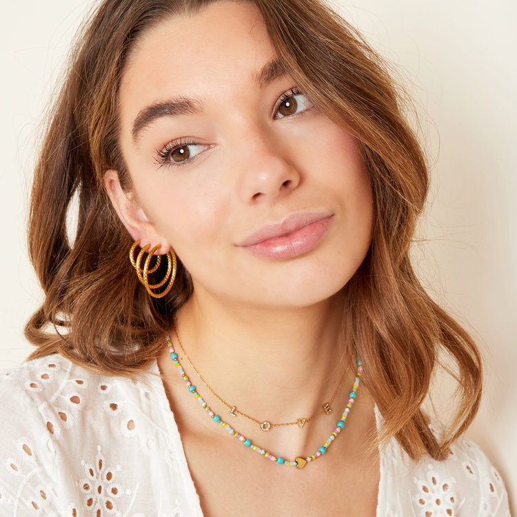 Rainbow Mixed Beads Heart Necklace
