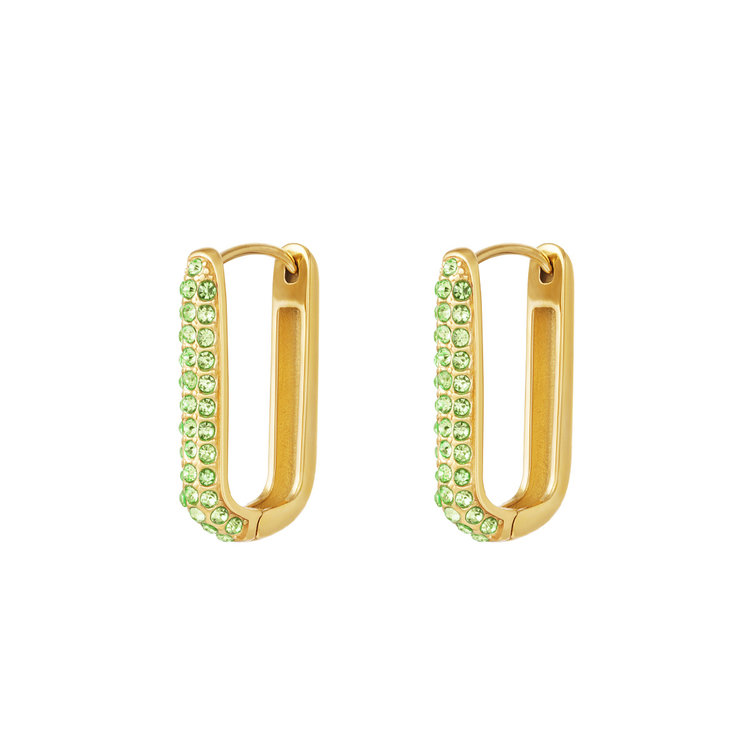 Gold Sparkle Square Earrings / Green Large