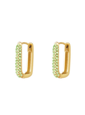 Gold Sparkle Square Earrings / Green Small