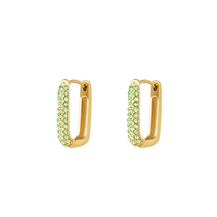 Gold Sparkle Square Earrings / Green Small