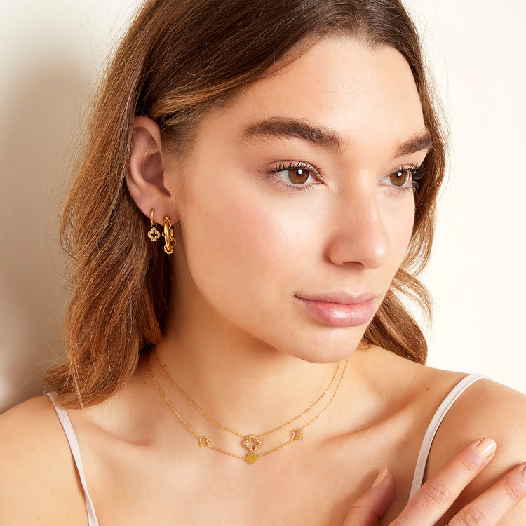 Silver Zircon Clover Necklace