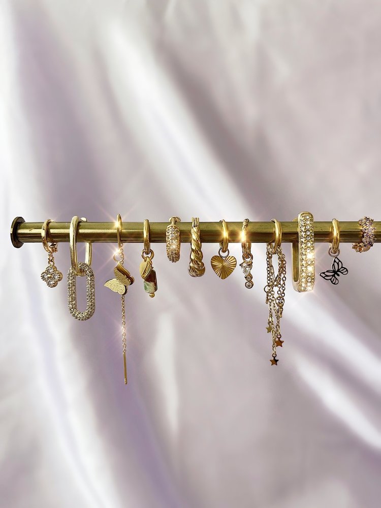 Gold Linked Zircon Earrings / Green Small