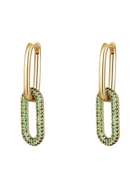 Gold Linked Zircon Earrings / Green Small