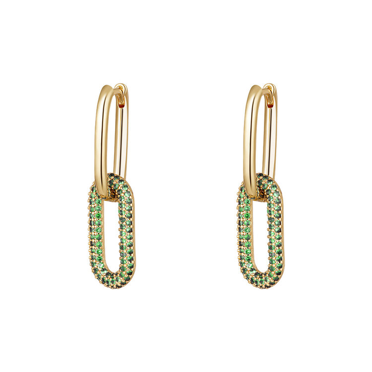 Gold Linked Zircon Earrings / Green Small