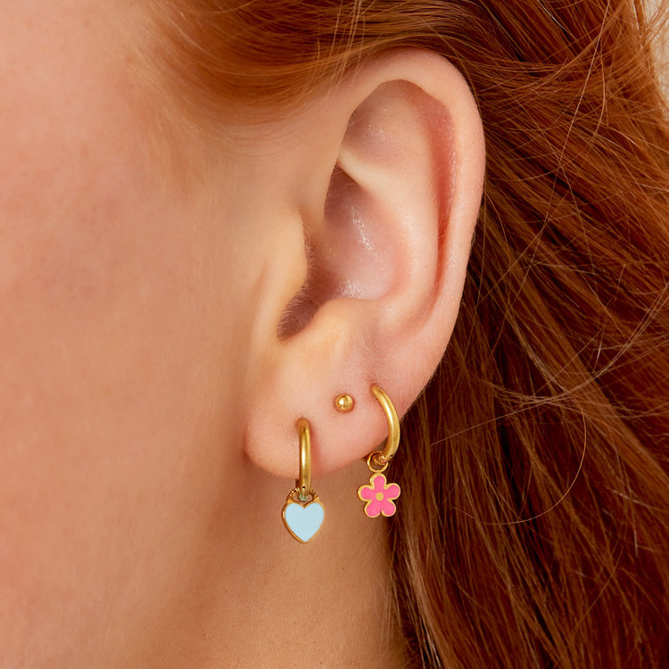 Gold Little Flower Earrings / Blue