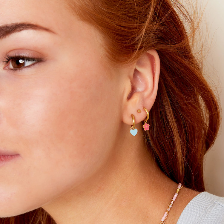 Gold Little Flower Earrings / Blue