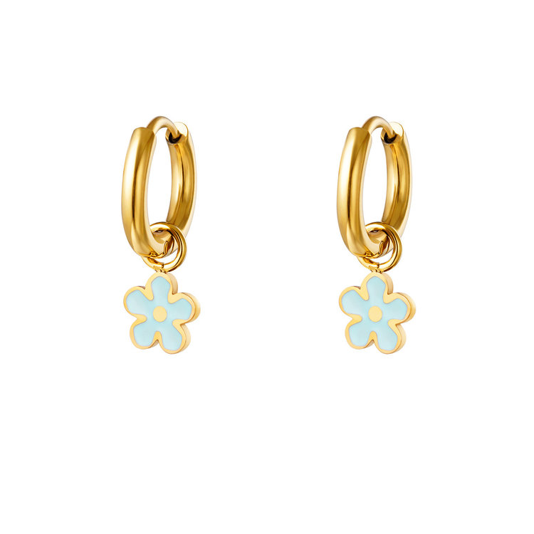 Gold Little Flower Earrings / Blue
