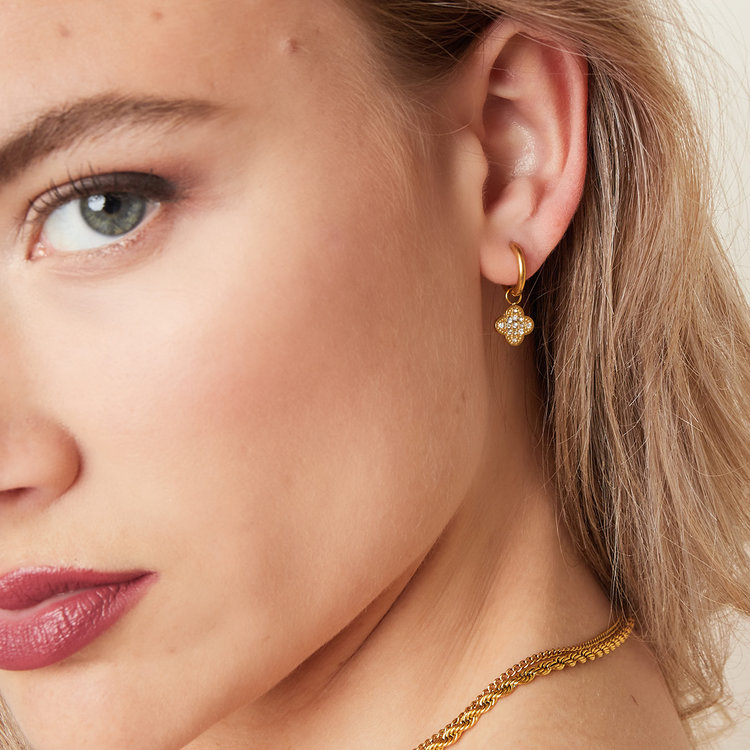 Gold Zircon Clover Earrings