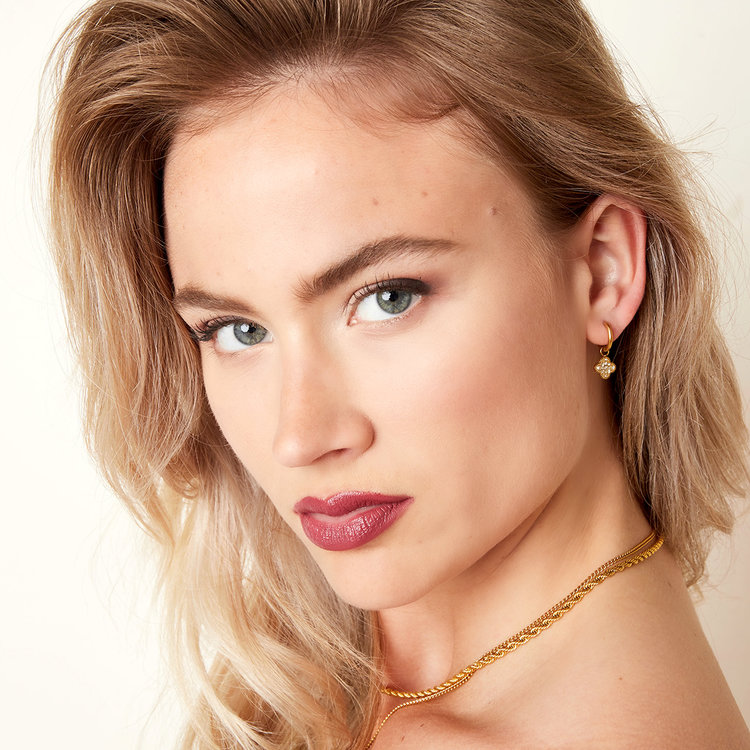 Gold Zircon Clover Earrings