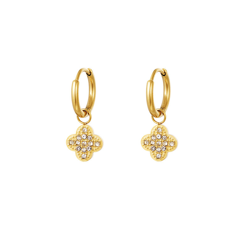 Gold Zircon Clover Earrings