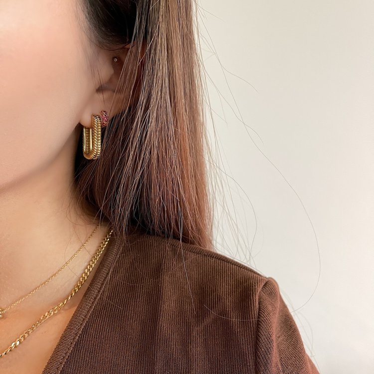 Silver Textured Square Earrings / Large