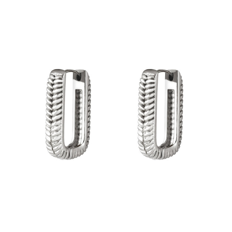 Silver Textured Square Earrings / Large