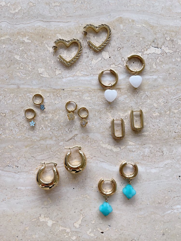 Gold Little Flower Earrings / Blue