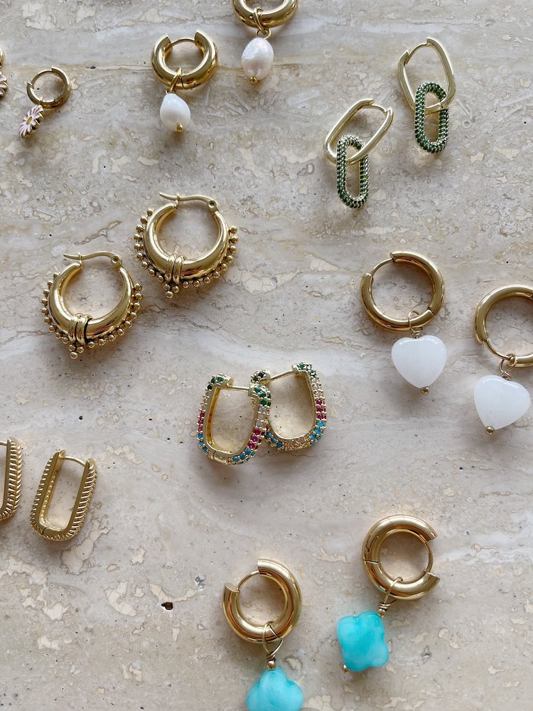 Gold Sparkling Stones Hoop Earrings / Rainbow