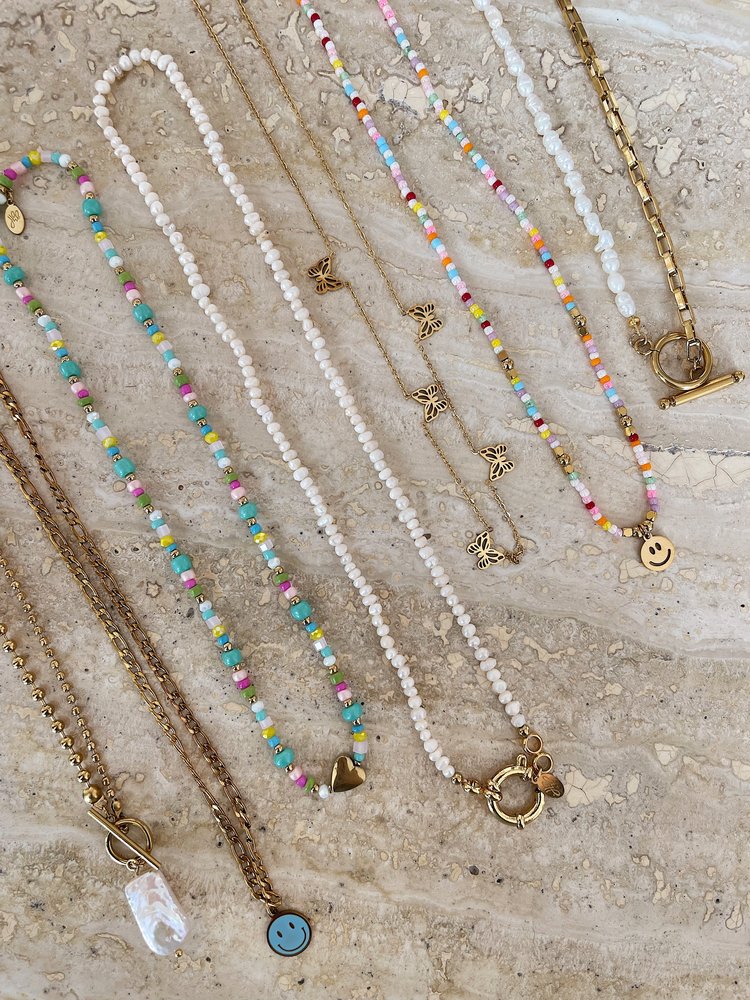 Rainbow Mixed Beads Heart Necklace