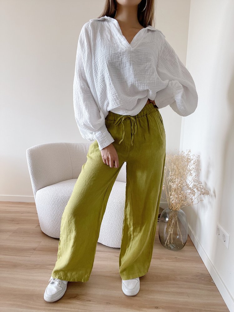 Pavella Linen Trousers / Yellow Green
