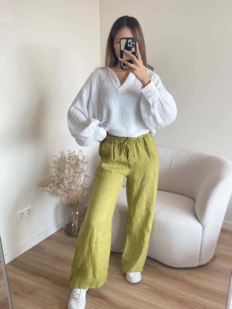 Pavella Linen Trousers / Yellow Green