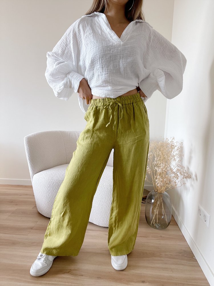 Pavella Linen Trousers / Yellow Green