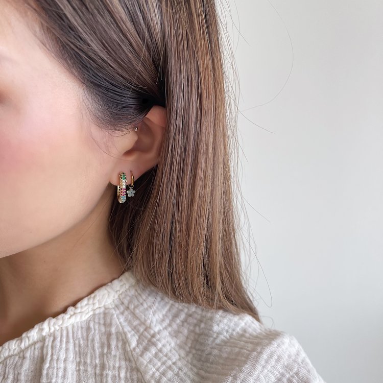 Gold Little Flower Earrings / Blue