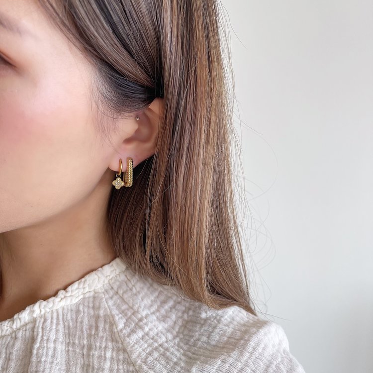 Gold Zircon Clover Earrings