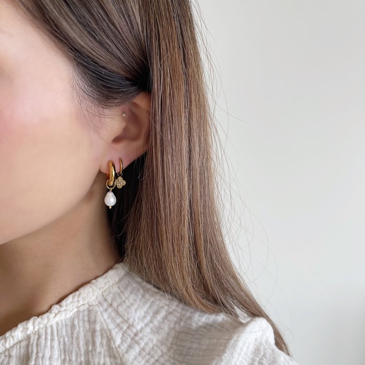 Gold Zircon Clover Earrings