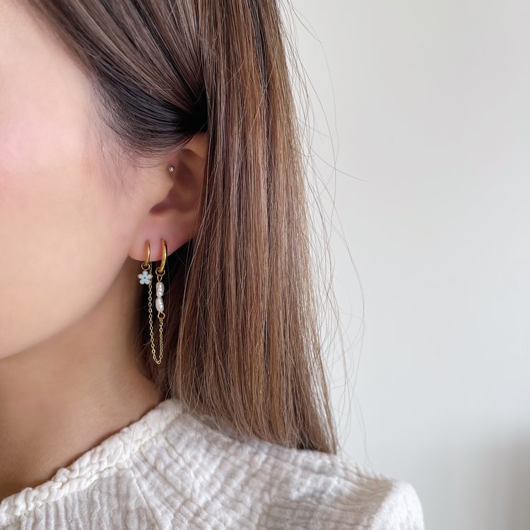 Gold Little Flower Earrings / Blue