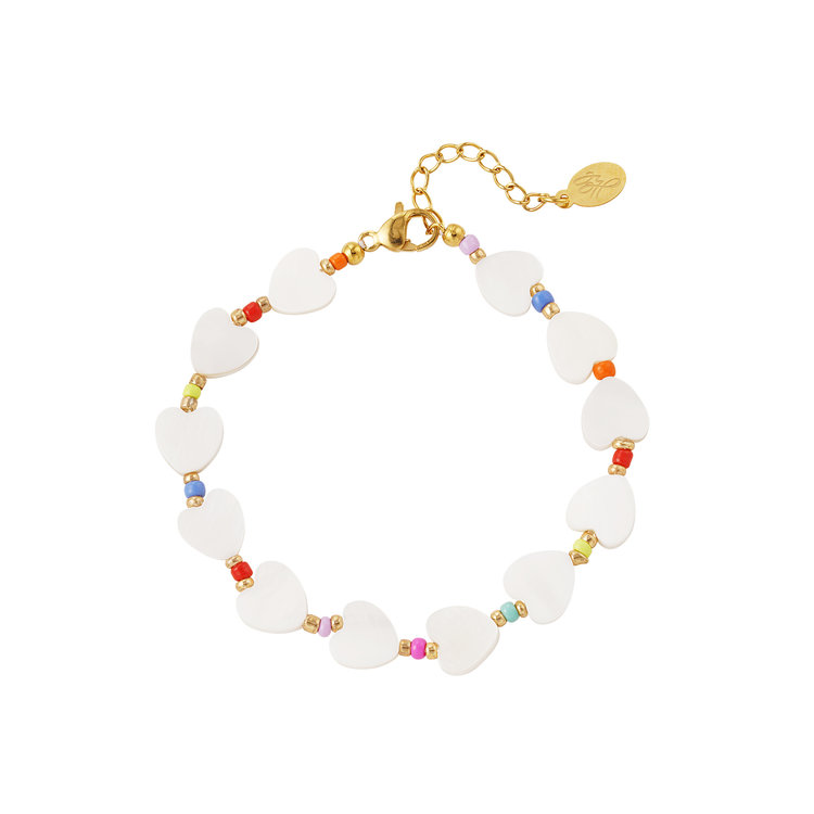 Pearl Shell Hearts Bracelet / Rainbow