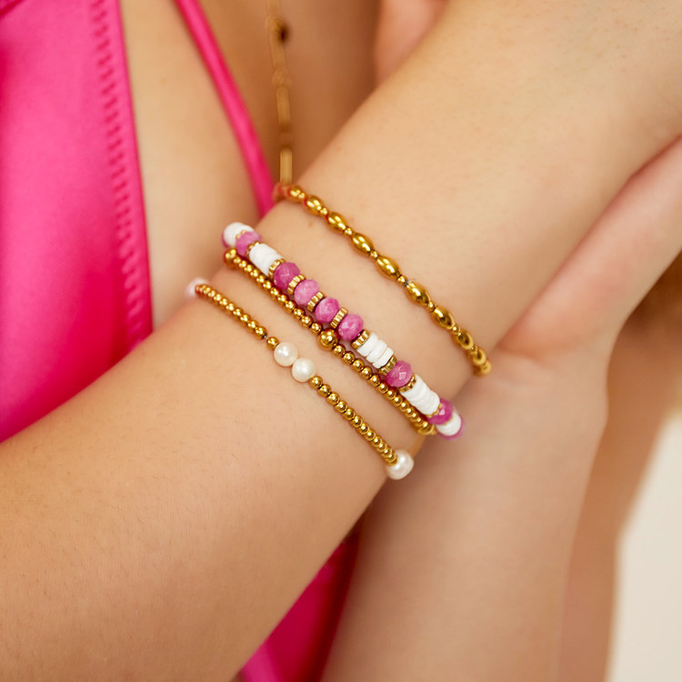 Stone Beaded Bracelet / White & Green