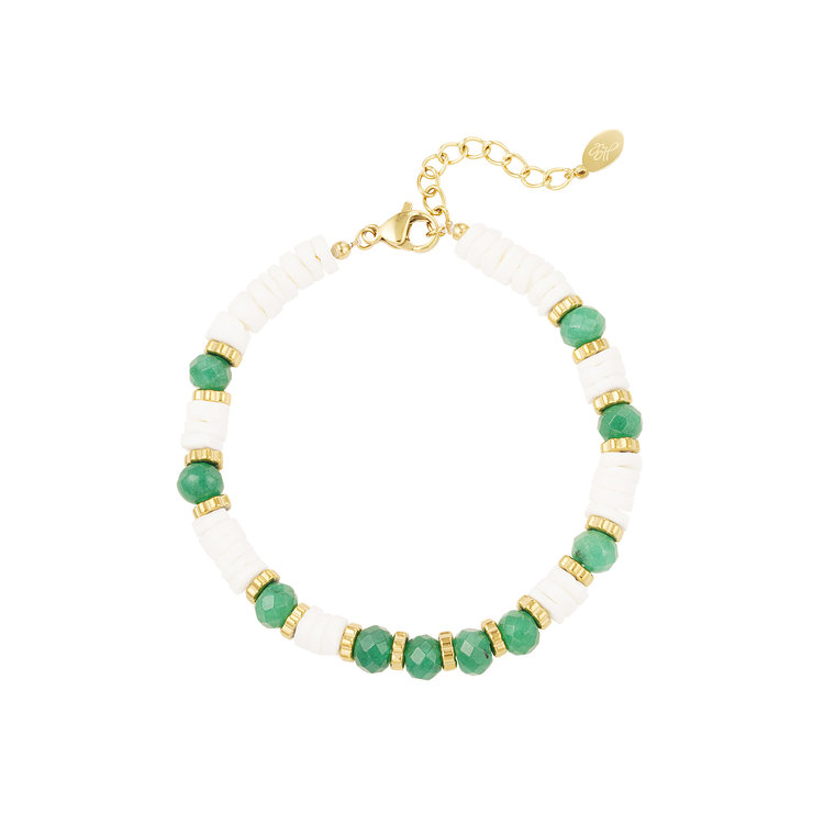 Stone Beaded Bracelet / White & Green