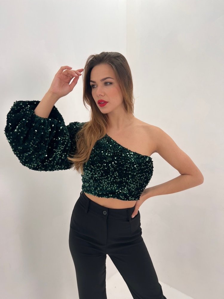 Juju Sequin Crop Top / Dark Green